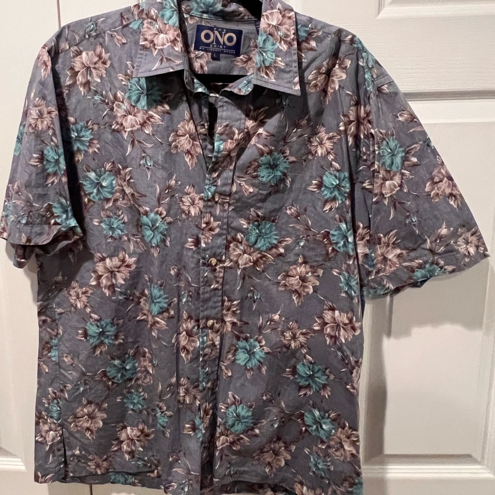 ONO Men's Floral Gray and Teal Casual Shirt